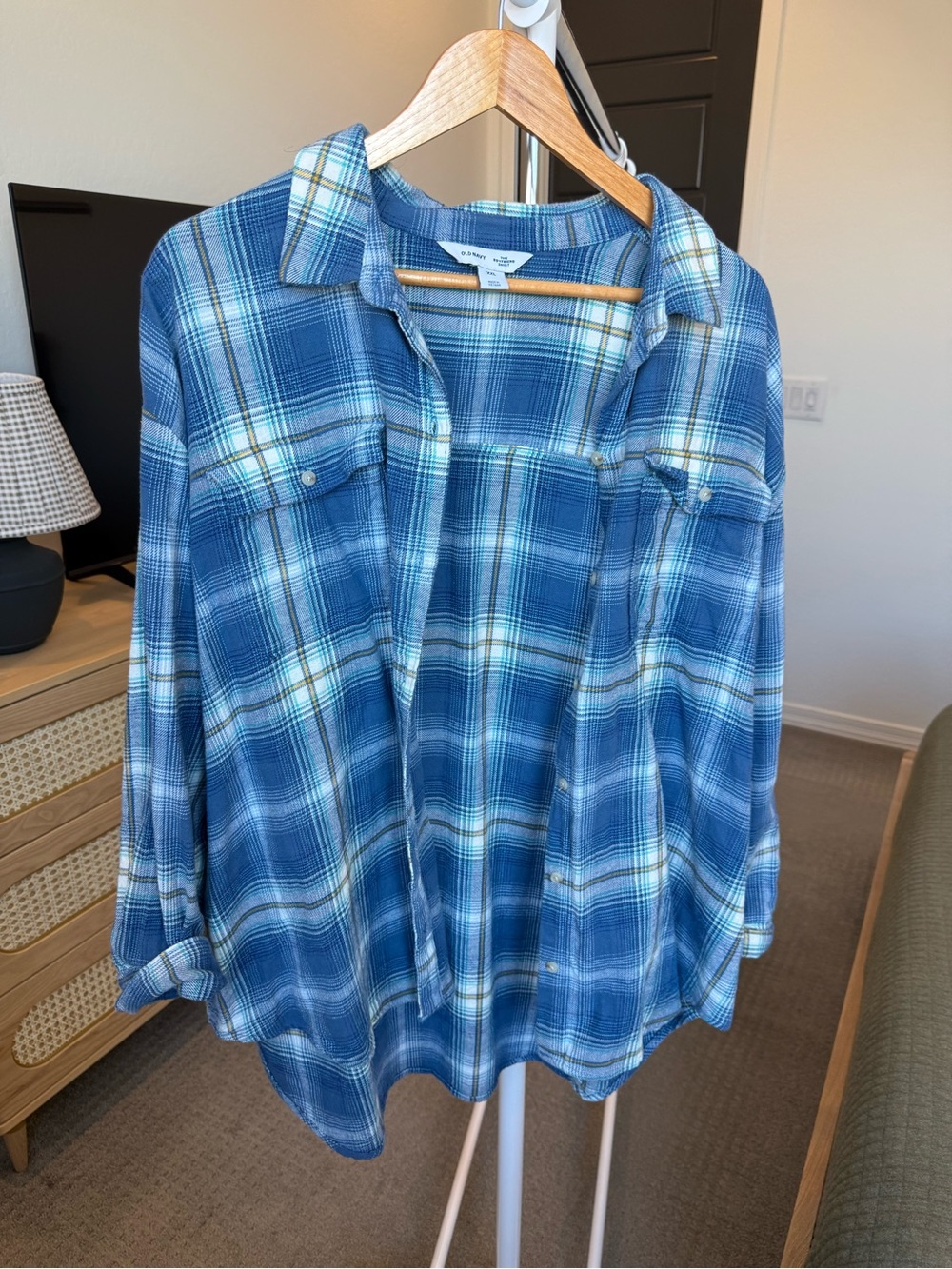 Old Navy Blue Plaid Button-Down Shirt